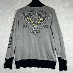 VTG Crash & Burn Cardigan Sweater Women’s Small Gray Embellished Y2K